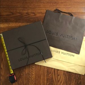 Louis Vuitton box, duster, and bag